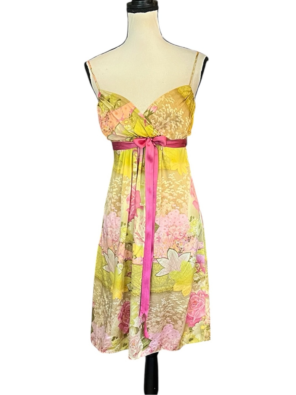 Vintage Betsey Johnson New York Silk Bright Floral Coquette Dress